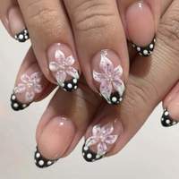 Autocollants pour ongles avec faux ongles en forme d'amande, style français transfrontalier, style court