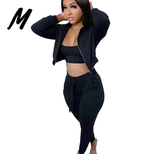 Commercio all'<span class=keywords><strong>ingrosso</strong></span> di alta qualità Logo personalizzato cotone <span class=keywords><strong>donna</strong></span> Crop Blanks felpe con cappuccio Set 3 pezzi due pezzi Set <span class=keywords><strong>abbigliamento</strong></span> <span class=keywords><strong>donna</strong></span> - Product Image 2