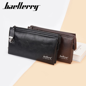 Baellerry Men's Clutch Bag Large Capacity Zipper Handbag With <b>Lock</b> Business Travel Solid Color Black Coffee Leather - Product Image 3