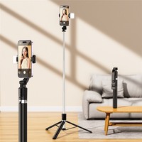 Perche à selfie trépied extra longue de 1,7 m avec lumière d'appoint LED, télécommande sans fil et support de téléphone pour diffusion en direct et vlog