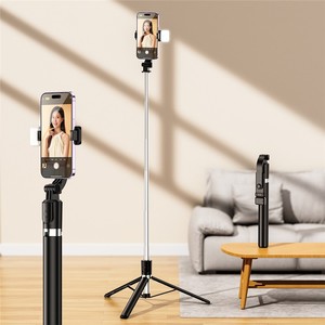 Trípode Extensible de 1.7M con Luz LED de Relleno, Control Remoto Inalámbrico y Soporte <span class=keywords><strong>para</strong></span> Teléfono <span class=keywords><strong>para</strong></span> Transmisiones en Vivo y Vlogs - Product Image 1