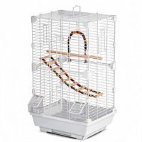 Jouets d'enrichissement pour cage à oiseaux verticale spacieuse : balançoire à perles, échelle d'escalade, perchoirs en acier allié, mangeoires transparentes, base facile à nettoyer, simple