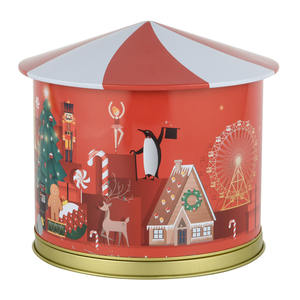 Boîte en fer blanc de carrousel de musique de Noël imprimé personnalisé de haute qualité pour stocker des collations bonbons chocolats thé-une boîte à biscuits polyvalente - Product Image 1
