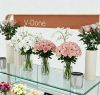 Stand de présentation mobile personnalisé pour fleurs avec étagères en verre et éclairage LED pour kiosque de fleuriste