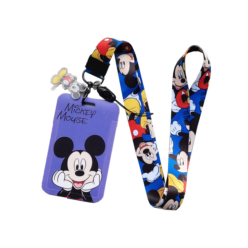 Lovely Cartoon Mickey Card Case Cover Campus Polyester UV Printed Anti-Lost Phone Neck Lanyards Promotional Satin Card Holder Image 5