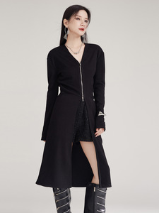 Un <span class=keywords><strong>Cardigan</strong></span> maglione di media lunghezza di Design di nicchia stile pigro da donna <span class=keywords><strong>con</strong></span> scollo A V A maniche lunghe avvolto in maglia A cerniera abito Slim Fit - Product Image 5