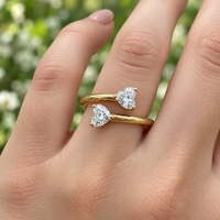 Doppelherz Moissanit Bypass-Ring Verstellbarer Offener Ring Romantisches Paargeschenk 9K 10K 14K 18K Massives Gelbgold GRA Schmuck