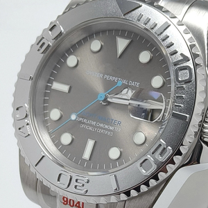 <span class=keywords><strong>Orologio</strong></span> <span class=keywords><strong>da</strong></span> Uomo con Movimento NH35, Lente d'Ingrandimento, Cassa in Acciaio Inossidabile, Quadrante Grigio, Lancette Luminose Verdi, Ghiera Argentata Stile SUB - Product Image 3