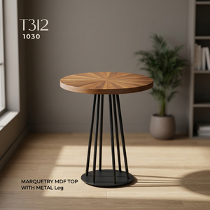โต๊ะกาแฟทรงกลม ท็อปไม้ MDF ลายมาร์เก็ตรี ขาโลหะ โต๊ะข้าง เฟอร์นิเจอร์ห้องนั่งเล่นทันสมัย - Product Image 2