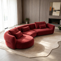 Canapé modulaire en bouclettes rouges, canapé combiné incurvé avec pouf rond pour salon moderne, décoration intérieure