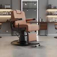 Fauteuil de barbier vintage de luxe en cuir noir et marron, durable et personnalisé, avec rotation à 360 degrés, pour salon de coiffure et salon.