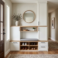 Meuble à chaussures moderne pour entrée avec tiroirs rabattables et crochets, armoire de rangement personnalisée pour vestiaire, idéal pour projets d'appartements