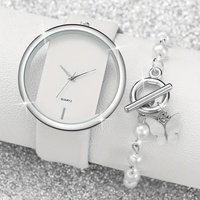 192025 Pièces/ensemble Montre à quartz décontractée pour femme, montre-bracelet analogique en cuir PU et bracelet en fausses perles papillon
