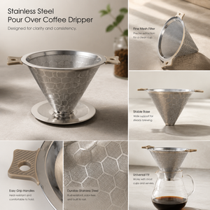 <span class=keywords><strong>Filtre</strong></span> à café permanent écologique en acier inoxydable double couche micro-maille pour infusion sans papier en forme de cône - Product Image 3