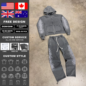 Conjunto de Sudadera con Capucha y Pantalones Deportivos para Hombre, Estilo Vintage, Lavado Ácido, Efecto Desgastado por el Sol, con Logotipo Impreso en DTG, Tejido Grueso, Libre de Impuestos en EE. UU. - Product Image 2
