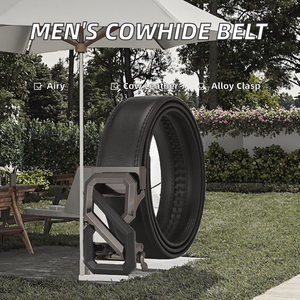 Cinturón de piel de vaca genuina para hombre, cómodo estilo informal y de negocios a la moda con aleación automática para hebilla con logotipo personalizado - Product Image 3