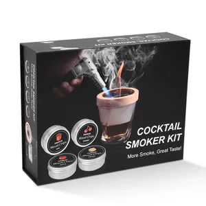 Vendita calda whisky Cocktail Smoker Kit cubetti di ghiaccio cucchiaio pennello legno Old Fashioned whisky Smoke Top Cocktail Smoker Kit