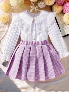 Conjunto <span class=keywords><strong>de</strong></span> Falda Plisada <span class=keywords><strong>de</strong></span> Alta Gama con Estampado Floral Estilo Coreano para Niñas, Blusa Blanca con Volantes, Conjunto <span class=keywords><strong>de</strong></span> Dos Piezas para Otoño - Product Image 2