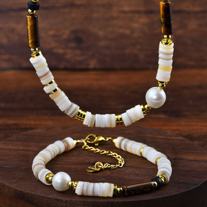 Handmade Stainless Steel 18K Gold Plated <b>Beaded</b> <b>Set</b>-Unisex Gemstone Necklace Bracelet Boho Mineral-rich Protective Accessories - Product Image 1