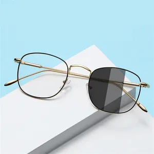 光致变色眼镜合金金色圆形近视lunettes抗lumiere光致变色眼镜架光学眼镜