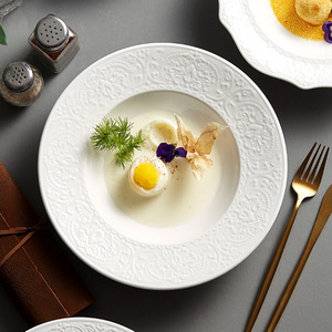 Bol à soupe en porcelaine gaufrée de forme irrégulière de la série Alice, assiette à soupe en céramique blanche, vaisselle d'hôtel pour soupe, pâtes, salade - Product Image 2