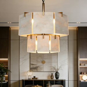 Natural Travertine Chandelier Modern 2-Tier Stone Pendant Light Hanging <b>Lighting</b> for Hotel & Restaurant <b>Decor</b> Living Room - Product Image 2