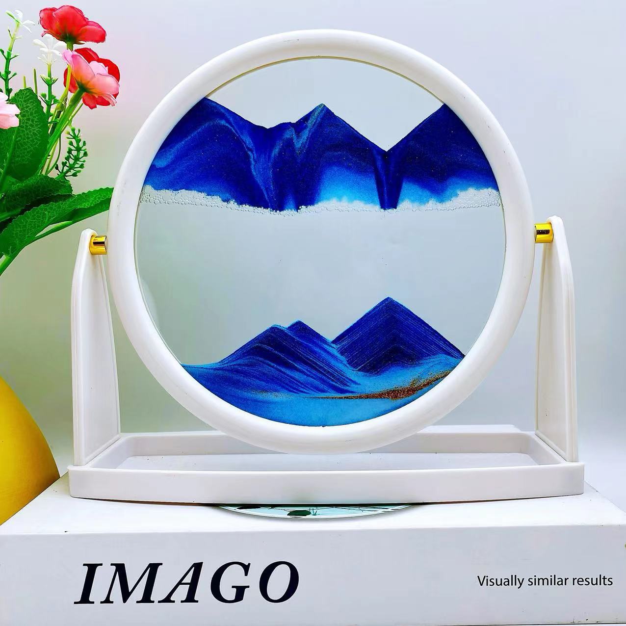 White frame 10 inch blue