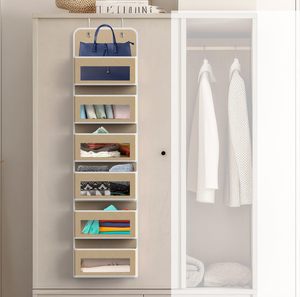 Organizzatore appendibile beige con 6 tasche trasparenti per porta dell'armadio, per camera da letto, bagno, dispensa - Product Image 2