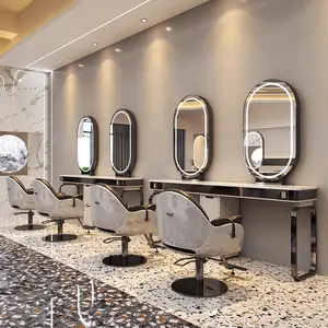 Foshan büyük profesyonel berber dükkanı Salon mobilya için özelleştirilmiş ayna Salon aynası istasyonu makyaj aynası
