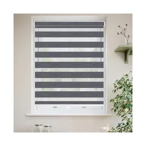 2024 New Design Double Layer Sheer Blackout 100% Polyester Manual Zebra Roller Blinds For Window