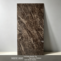 Carrelage en porcelaine pleine masse brun foncé effet marbre 900x1800mm, poli brillant, pour sols de luxe modernes de hall d'hôtel, salle de bain et supermarché