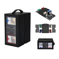 JUZI Vente en gros de boîtes à cartes modulaires en cuir PU à 4 niveaux avec plateau à dés, boîte de rangement pour cartes avec porte-cartes magnétiques 35PT