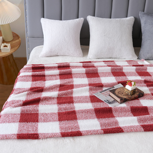 Couverture en flanelle à carreaux en polaire sherpa rouge et <span class=keywords><strong>blanc</strong></span>, douce, chaude et confortable, pour lit, toutes saisons, voyage, maison, canapé, décoration - Product Image 2
