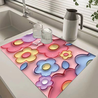Tapis d'entrée antidérapant en mousse à mémoire de forme, absorbant l'eau, imprimé 3D motif floral, séchage rapide, lavable, avec base en caoutchouc anti-boue