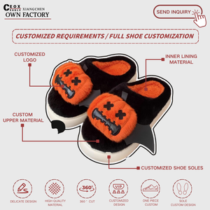 Bonita <span class=keywords><strong>calabaza</strong></span> de felpa peluda para mujer para zapatillas para Otoño/Invierno decoración del hogar de Halloween con suela de <span class=keywords><strong>EVA</strong></span> y forro de piel sintética - Product Image 2