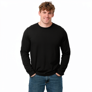 T-shirt à manches longues col rond pour homme, style vintage personnalisé, avec logo principal sur le devant, noir, taille XL - Product Image 1