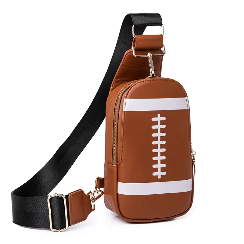 Listo enviar moda logotipo personalizado rugby fútbol béisbol cuero bandolera hombro mujeres Sling Bolsa