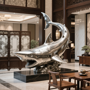 Maßge schneiderte moderne Edelstahl-Hai-Skulptur-Statuen Großes poliertes Metall handwerk für Schwimmbad dekor - Product Image 6