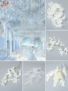 ดอกไฮเดรนเยียสีขาวประดิษฐ์สำหรับจัดตกแต่งทางเดินงานแต่งงาน ฉากหลังเวที และตกแต่งสถานที่ - Product Image 4