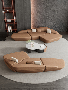 Canapé Antilope haut de gamme, grand, luxe léger, courbé, <span class=keywords><strong>en</strong></span> tissu, <span class=keywords><strong>en</strong></span> <span class=keywords><strong>cuir</strong></span> véritable, irrégulier, pour hôtel, bureau, réception - Product Image 4