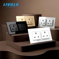 Prises murales doubles standard britanniques Livolo 13A, certifiées CE, panneau en verre trempé de luxe, module PC ignifuge, type 86, alimentation murale