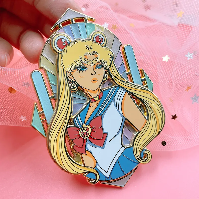 Toptan çin fabrika hiçbir Minimum Metal özel Logo Anime Glitter Pin şapka rozetleri yaka yumuşak sert emaye pimleri