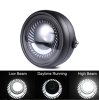 Phares circulaires rétro pour moto, phares LED de 6,5 pouces, lumière blanche tourbillonnante, phares de rapprochement et de recul