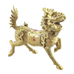 تصميم مخصص زخرفة الحرف اليدوية النحاس الذهبي Qilin المنزل منتجات فنغشوي محظوظ الذهبي النحاس الحلي