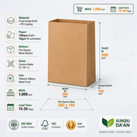 Sacs en papier kraft écologiques recyclables de qualité alimentaire épaissis, design personnalisé à fond carré, pour pâtisseries, plats à emporter, snacks, finition brillante