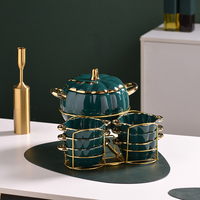 Luxuriöses Bone China Geschirrset, Keramik-Suppentopf mit Ständer, Umweltfreundliche Porzellan-Terrine für Hotels