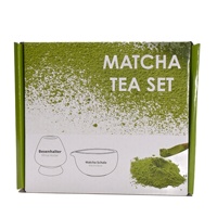 Ensemble deux pièces bol à matcha et fouet en céramique de grès de style japonais, émaillé réactif et à effet de four, de la dynastie Song, pour la cérémonie du thé