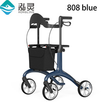 Déambulateur pliable léger et réglable en fibre de carbone avec siège, 4 roues, aide à la mobilité, sac de courses, 150 kg