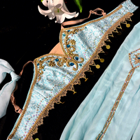 Costume professionnel La Bayadère bleu clair, tenue de scène de ballet Princesse Jasmine, ensemble pantalon 2 pièces à sequins et perles
