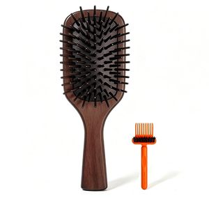 Brosse à cheveux ergonomique en bois de santal noir avec coussin d'air massant, poignée ergonomique, antistatique, démêlante pour tous types de cheveux, portable pour la maison - Product Image 1